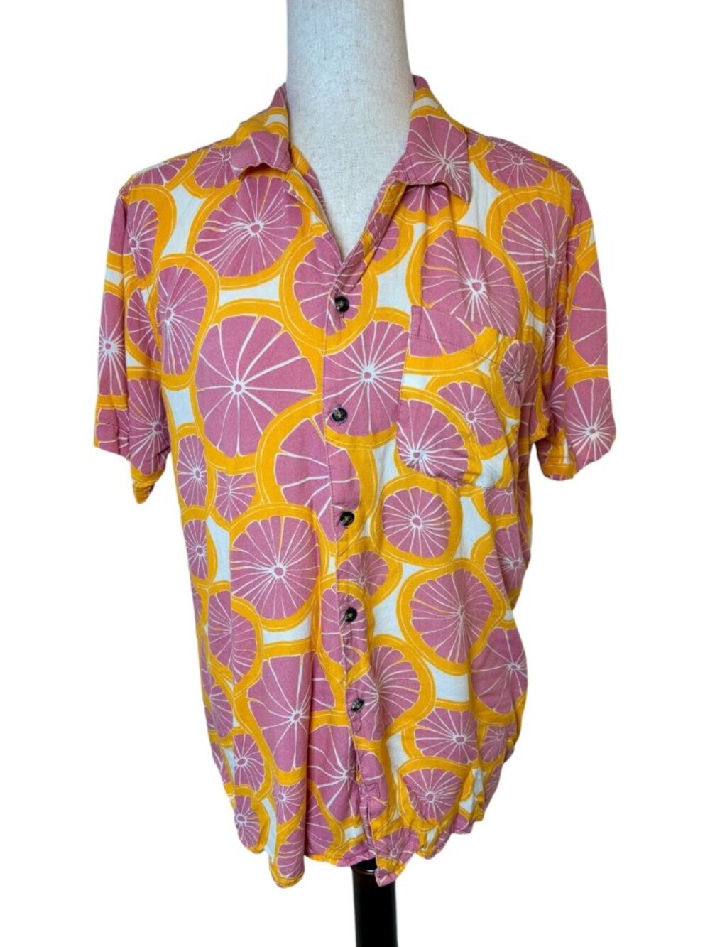Sovereign Code Pink Yellow Retro Grapefruit Button Up Shirt Size Large